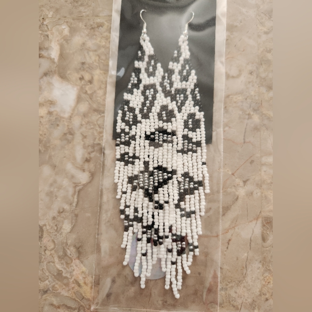 Fringe Beaded Earrings Southwestern Bohemian Cowgirl Handmade